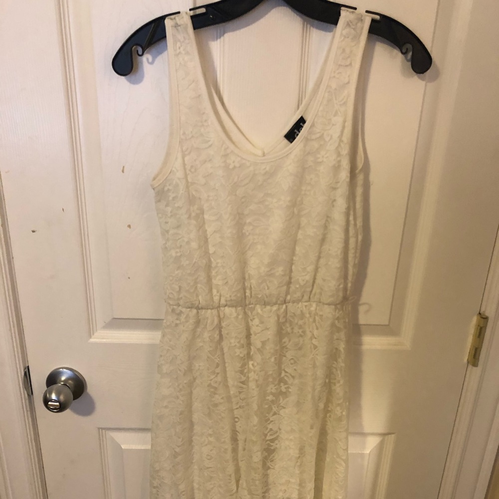 white lace medium length tank dress